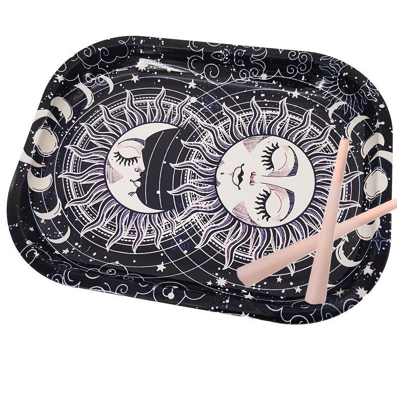 2pcs Pattern Rolling Tray Metal Wake Up Tray Home Decor