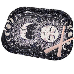 2pcs Pattern Rolling Tray Metal Wake Up Tray Home Decor