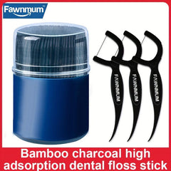 50 Bamboo Charcoal Dental Floss Toothpicks Sticks