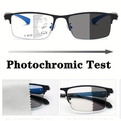 Photochromic Progressive Reading Glasses Men Anti Blue Light Business Eyewear