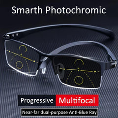 Photochromic Progressive Reading Glasses Men Anti Blue Light Business Eyewear