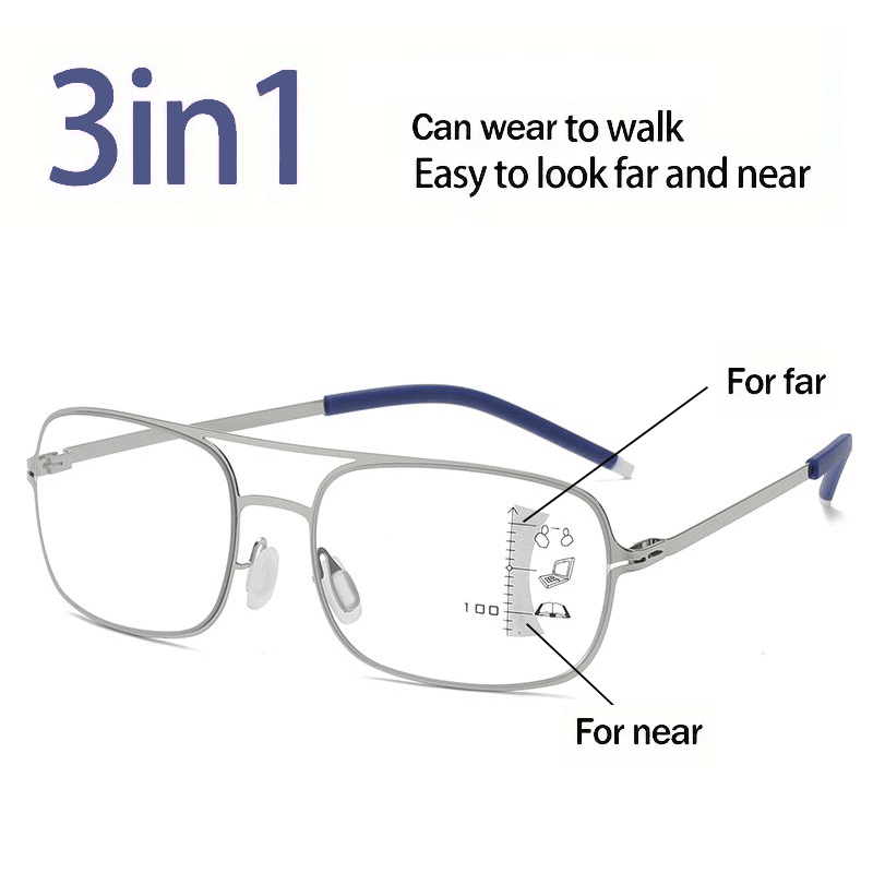 Metal Frame Progressive Lens Eyeglasses 1.0-3.5 for Men Women