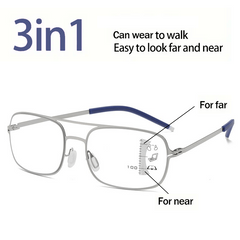 Metal Frame Progressive Lens Eyeglasses 1.0-3.5 for Men Women