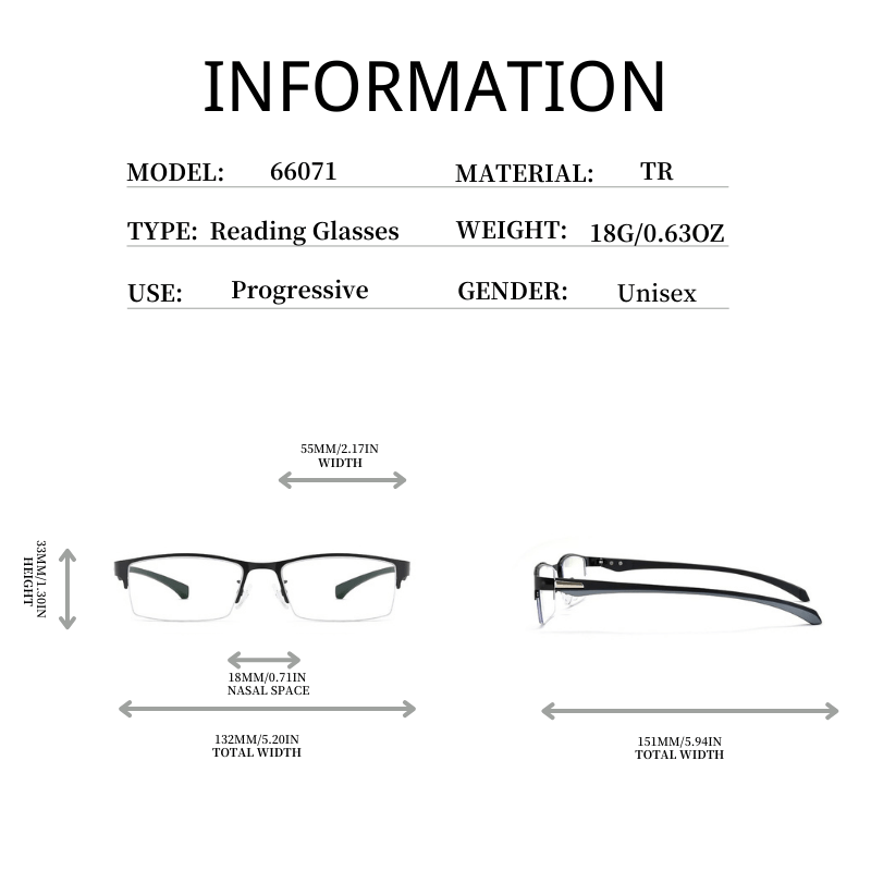 Photochromic Progressive Corrective Eyeglasses +1.0 to +3.5 Reading Glasses