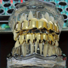 Golden Silvery Teeth Grillz Top & Bottom Hip Hop Rapper Jewelry
