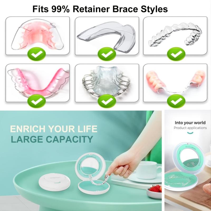 Retainer Case with Mirror Invisalign Mouth Guard Slim Aligner Vent Holes