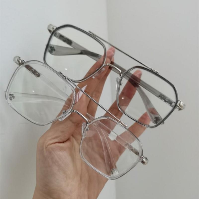 Vintage Double Bridge Square Anti Light Glasses Oversize Frame Eyeglasses