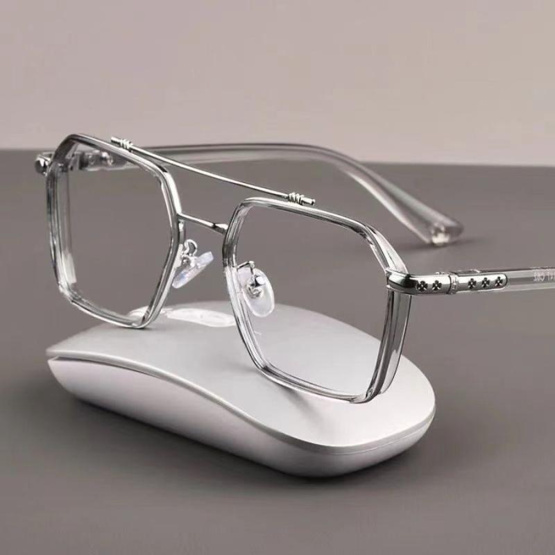 Vintage Double Bridge Square Anti Light Glasses Oversize Frame Eyeglasses