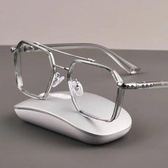 Vintage Double Bridge Square Anti Light Glasses Oversize Frame Eyeglasses