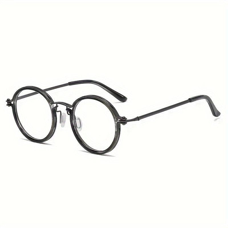 Men's Retro Round Frame Reading Glasses Anti Light Flat Mirror