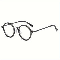 Men's Retro Round Frame Reading Glasses Anti Light Flat Mirror