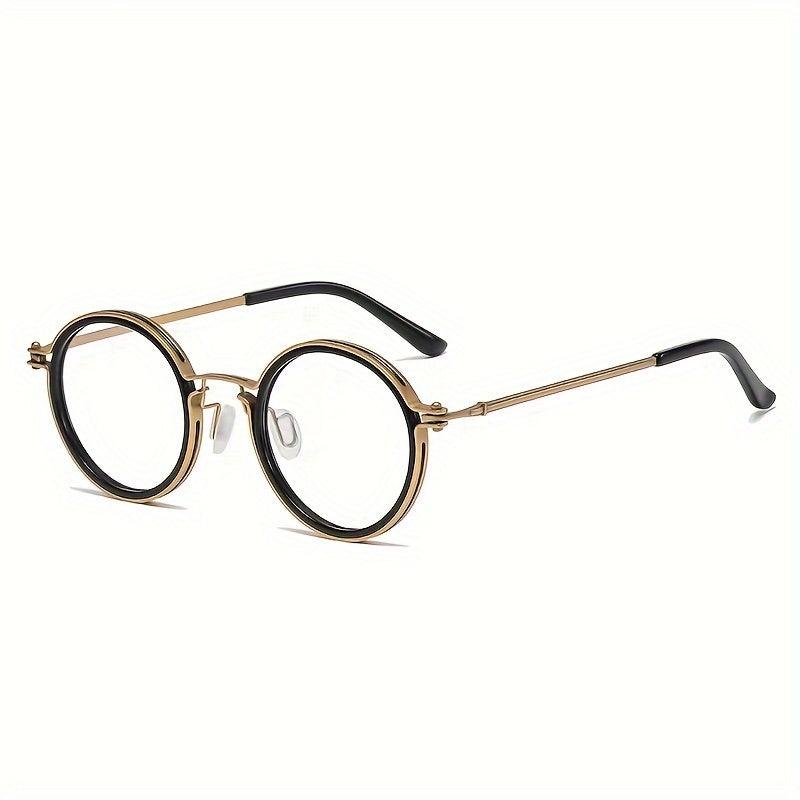 Men's Retro Round Frame Reading Glasses Anti Light Flat Mirror