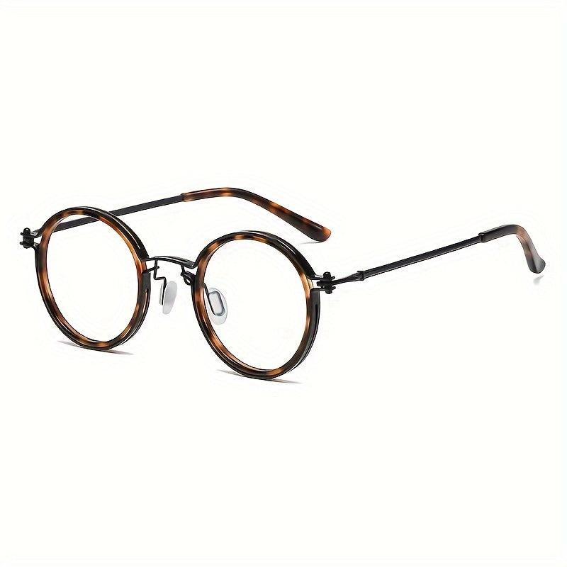 Men's Retro Round Frame Reading Glasses Anti Light Flat Mirror