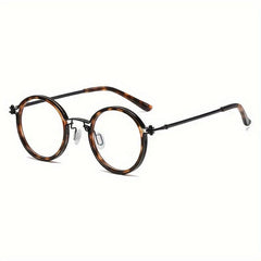 Men's Retro Round Frame Reading Glasses Anti Light Flat Mirror