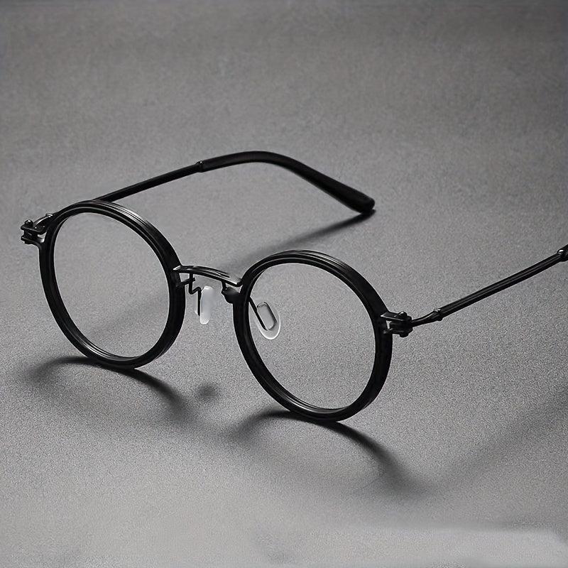Men's Retro Round Frame Reading Glasses Anti Light Flat Mirror