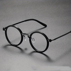 Men's Retro Round Frame Reading Glasses Anti Light Flat Mirror