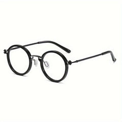 Men's Retro Round Frame Reading Glasses Anti Light Flat Mirror