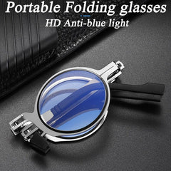 Round Metal Frame Foldable Reading Glasses Anti Light Rays Blocking Presbyopia