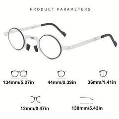 Round Metal Frame Foldable Reading Glasses Anti Light Rays Blocking Presbyopia