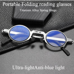 Round Metal Frame Foldable Reading Glasses Anti Light Rays Blocking Presbyopia