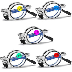 Round Metal Frame Foldable Reading Glasses Anti Light Rays Blocking Presbyopia