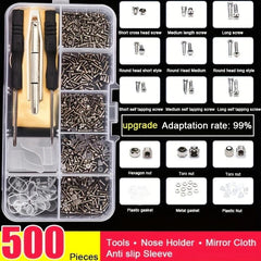500pcs Glasses Repair Kit Screws Nose Holders Screwdriver