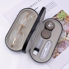 Leather Double Eyeglass & Lens Case - Travel Home Storage
