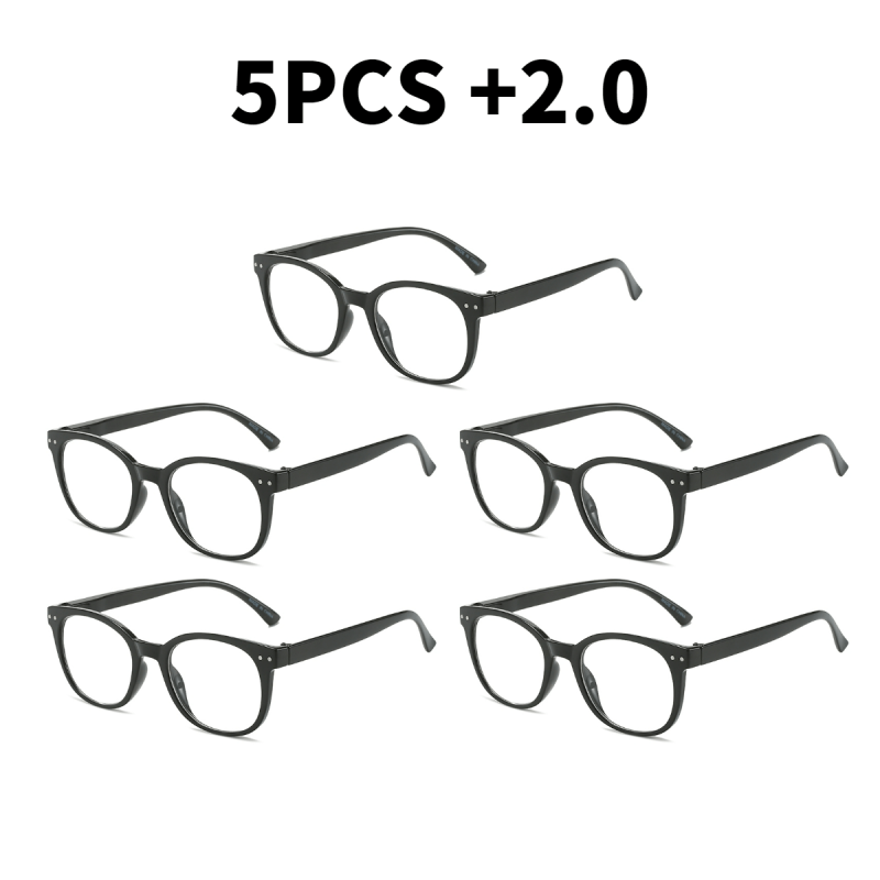 5 Pairs Stylish Reading Glasses Spring Hinge Plastic Frame Men Women