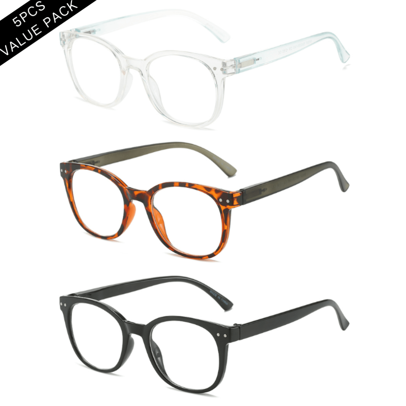 5 Pairs Stylish Reading Glasses Spring Hinge Plastic Frame Men Women