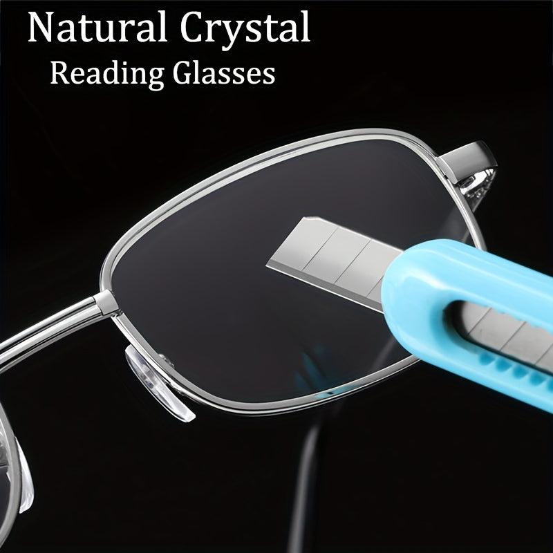 HD Crystal Glass Reading Glasses Men Full Frame Metal Anti-fatigue 1.00-4.00