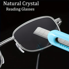 HD Crystal Glass Reading Glasses Men Full Frame Metal Anti-fatigue 1.00-4.00