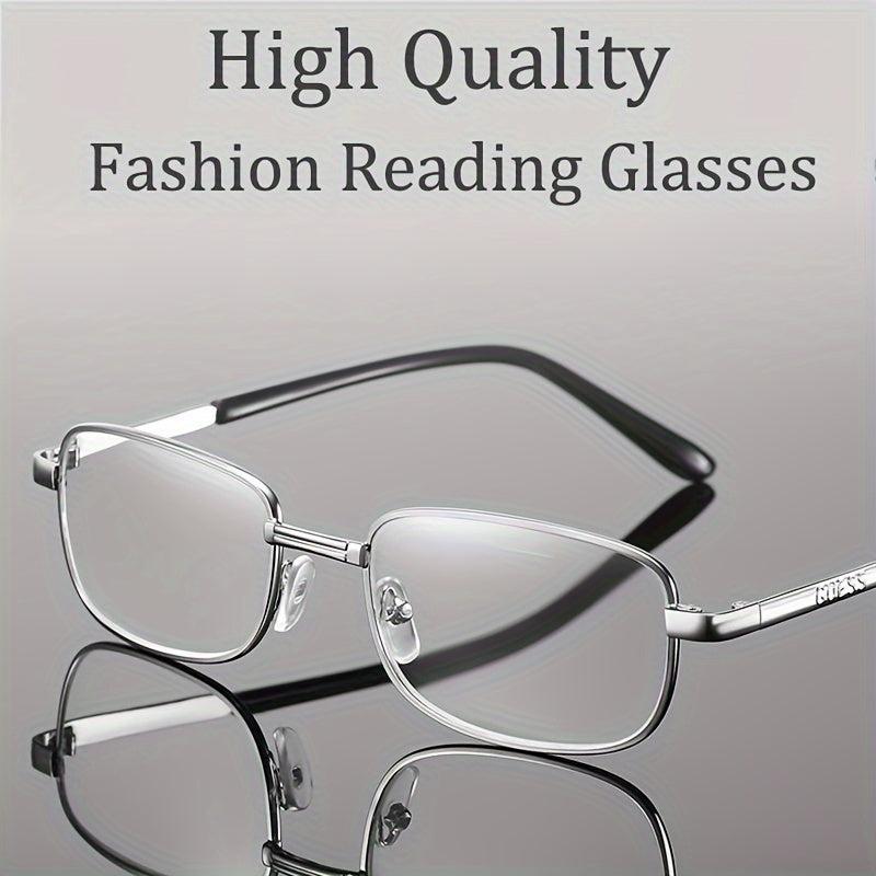 HD Crystal Glass Reading Glasses Men Full Frame Metal Anti-fatigue 1.00-4.00