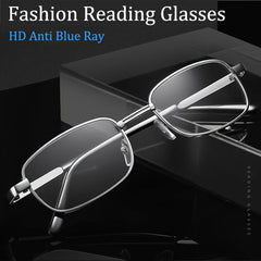 HD Crystal Glass Reading Glasses Men Full Frame Metal Anti-fatigue 1.00-4.00