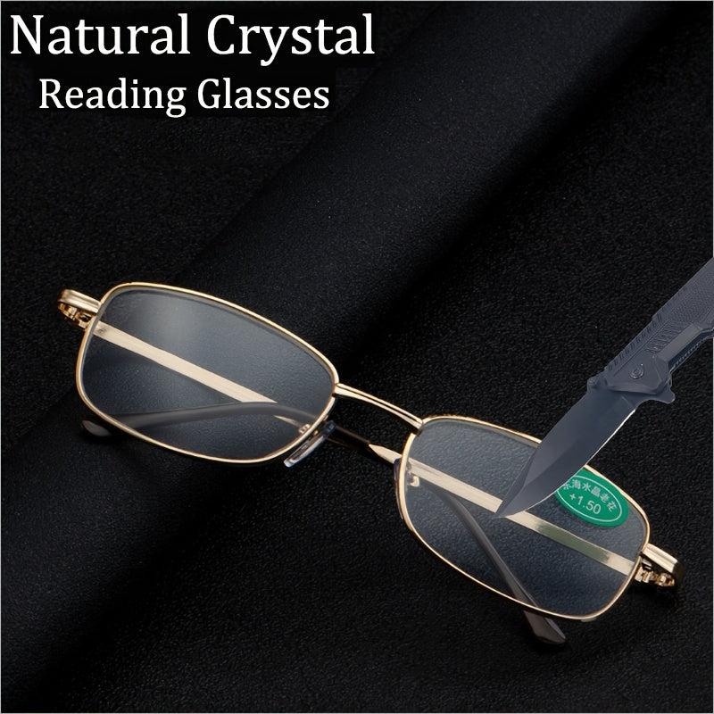HD Crystal Glass Reading Glasses Men Full Frame Metal Anti-fatigue 1.00-4.00