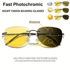 Titanium Night Vision Progressive Focus Reading Glasses Men