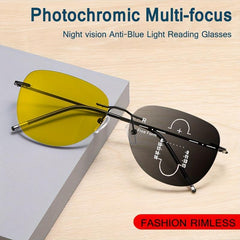 Titanium Night Vision Progressive Focus Reading Glasses Men