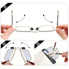 Portable Folding Reading Glasses Anti Light Ultra Thin Glasses Case 1.5