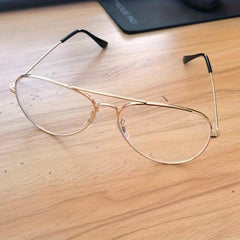 Clear Aviator Glasses Classic Metal Frame Light Blocking Flat Mirror