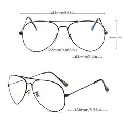 Clear Aviator Glasses Classic Metal Frame Light Blocking Flat Mirror