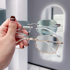 Glitter Rimless Reading Glasses Anti-Eyestrain Clear Lens for Women Men