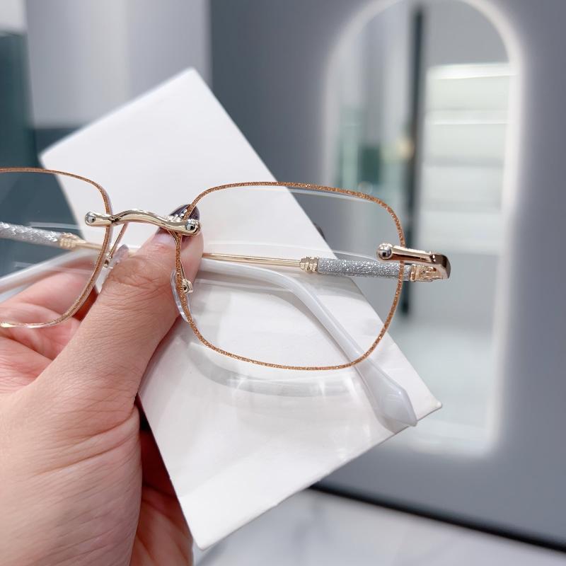Glitter Rimless Reading Glasses Anti-Eyestrain Clear Lens for Women Men