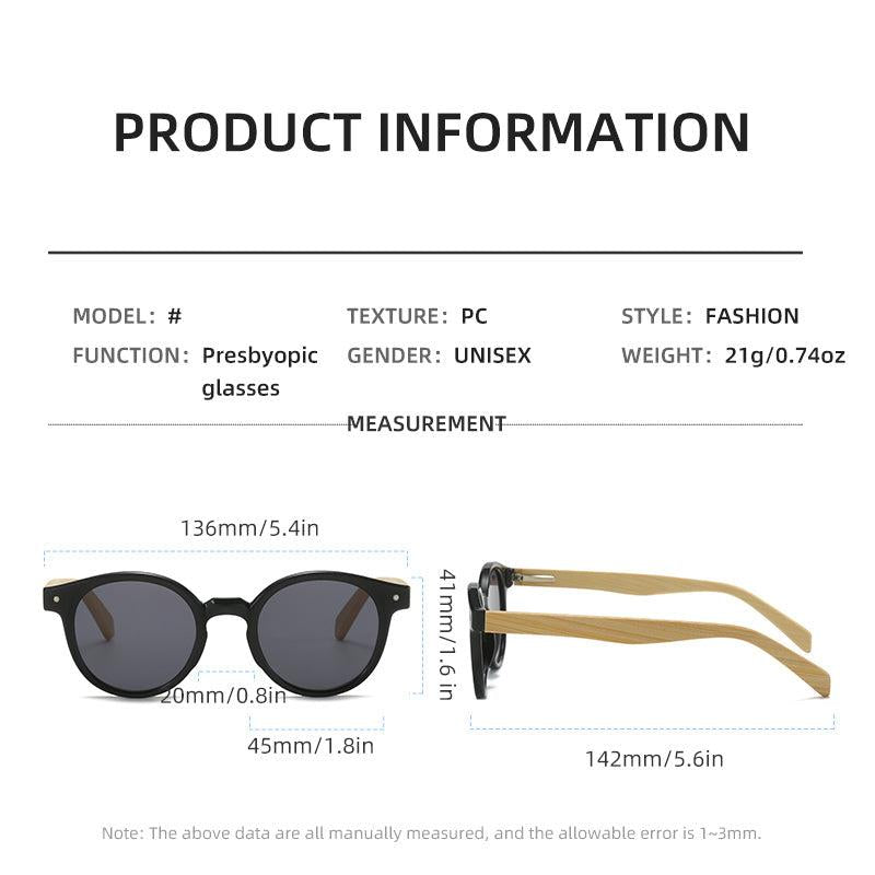 Round Bamboo Temples Presbyopia Reading Glasses Unisex Men Women Sunglasses