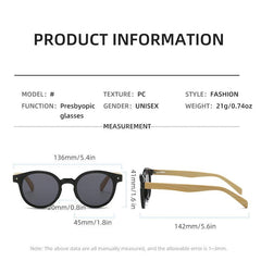 Round Bamboo Temples Presbyopia Reading Glasses Unisex Men Women Sunglasses