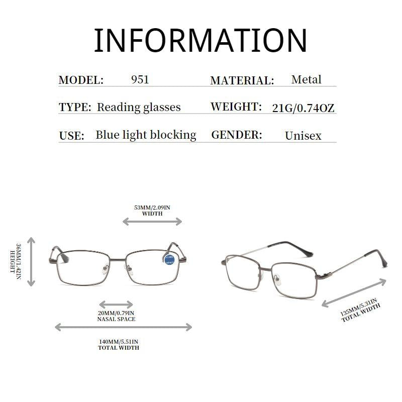 SB951 Metal Frame Light Blocking Presbyopia Corrective Reading Glasses