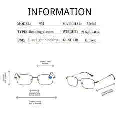 SB951 Metal Frame Light Blocking Presbyopia Corrective Reading Glasses