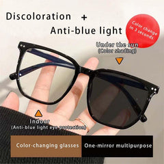 Men's Photochromic Light Blocking Square Frame Glasses