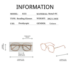 Metal Squared Frame Presbyopia Corrective Eyeglasses 1.0-4.0 Reading Glasses