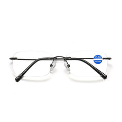 Metal Squared Frame Rimless Light Blocking Presbyopia Eyeglasses