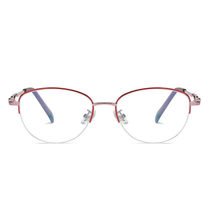 Metal Half Rim Frame Round Lens Light Blocking Eyeglasses