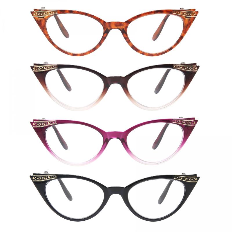 Retro Cat Eye Reading Glasses Bright Finish Readers 1.0-4.0